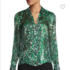 Alice & Olivia Sheila emerald silk snakeskin top